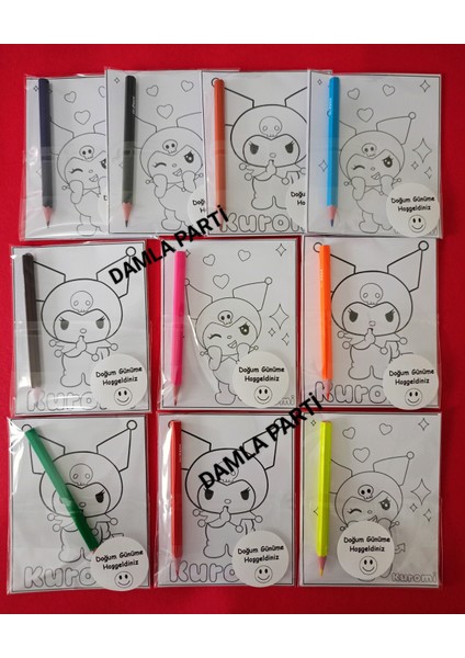 Kuromi Hediyelik Boyama 2li, 10 Adet, Kuromi Doğum Günü Parti Malzemeleri