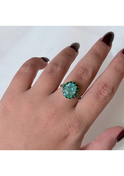 Zümrüt Papatya Ithal Gümüş Yüzük modelleri