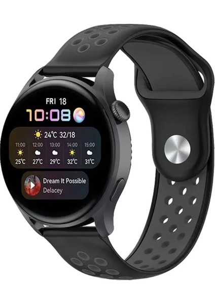 Watch 22MM Spor Delikli Kordon - Siyah-Füme