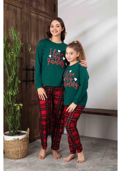 Anne-Kız Kombin Yapılabilir Uzun Kollu Ekoseli Yılbaşı Konsept Aile Bağı Pijama TAKIMI-3256