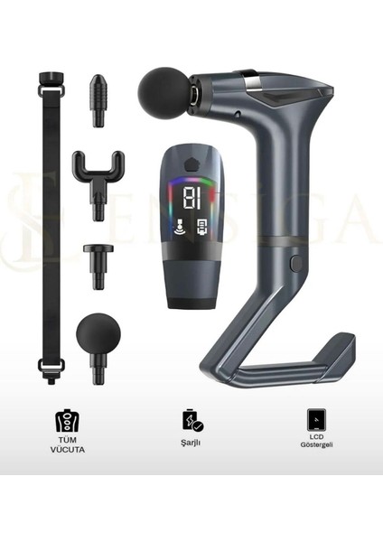 Yeni Nesil Profesyonel LCD Göstergeli Şarjlı Tüm Vucut Masaj Tabancası indirimleri