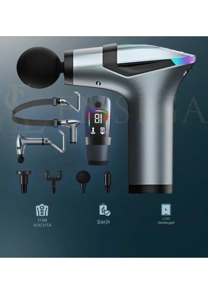 Yeni Nesil Profesyonel LCD Göstergeli Şarjlı Tüm Vucut Masaj Tabancası