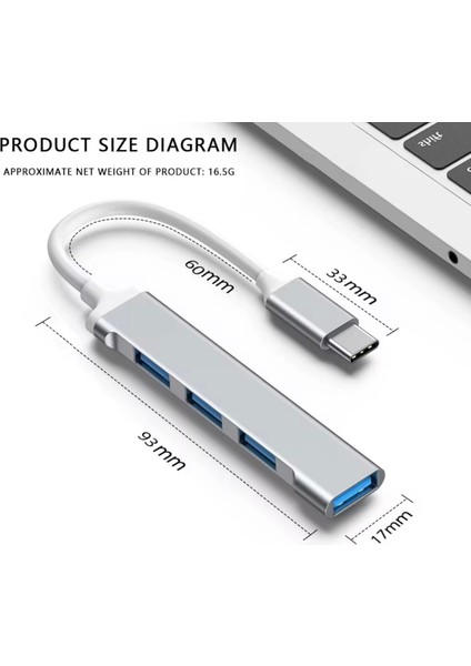 Type-C USB Çoklayıcı Hub | 1x USB 3.0 + 3x USB 2.0 | Yüksek Hızlı Dönüştürücü Adaptö fiyatları