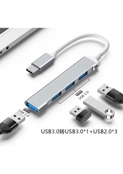 Type-C USB Çoklayıcı Hub | 1x USB 3.0 + 3x USB 2.0 | Yüksek Hızlı Dönüştürücü Adaptö modelleri