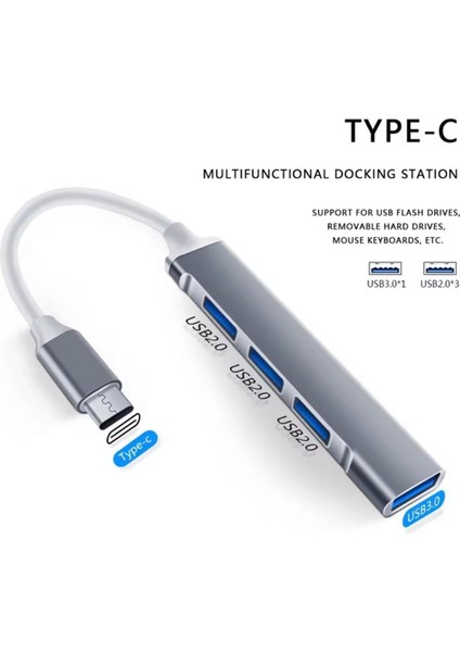 Type-C USB Çoklayıcı Hub | 1x USB 3.0 + 3x USB 2.0 | Yüksek Hızlı Dönüştürücü Adaptö fırsatları