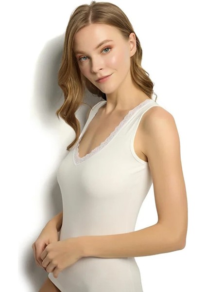 Kadın Tekli Ekru Modal Dantelli Geniş Askılı V Yaka Atlet fiyatları