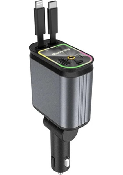 4’ü 1 Arada Çift USB Bağlantı Çakmaklık, Type-C Hızlı Şarjlı 66W,GERI Çekilebilir Araç modelleri