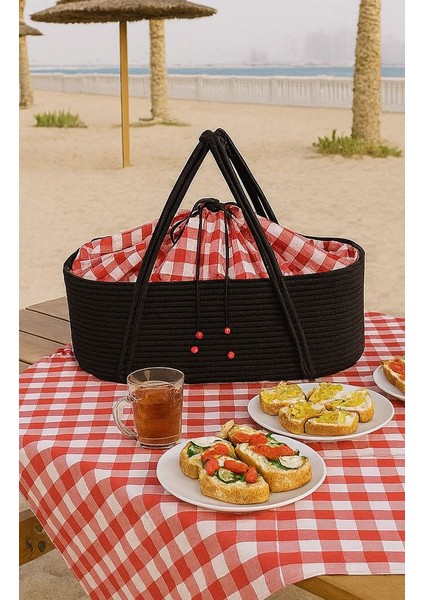 Hasır Piknik Sepeti – Doğal Hasır Örgü, Geniş Kapasiteli, Kamp & Bahçe Piknik Çantası