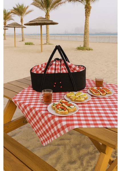 Hasır Piknik Sepeti – Doğal Hasır Örgü, Geniş Kapasiteli, Kamp & Bahçe Piknik Çantası