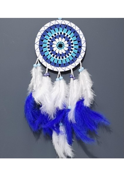 Nazar Boncuğu Desenli Bol Kuş Tüylü Beyaz Renk Dream Catcher El Yapımı Duvar Dekoru modelleri