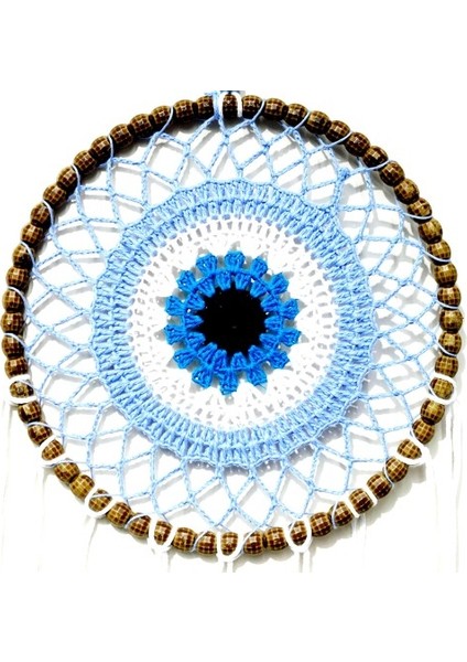 Nazar Boncuğu Motifli El Yapımı Buz Mavisi Renginde Düş Kapanı Duvar Süsü modelleri