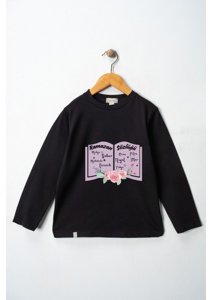 Kız Çocuk Uzun Kollu Bisiklet Yaka "ramazan Sözlüğü" Baskılı Tişört Mevsimlik Pamuklu