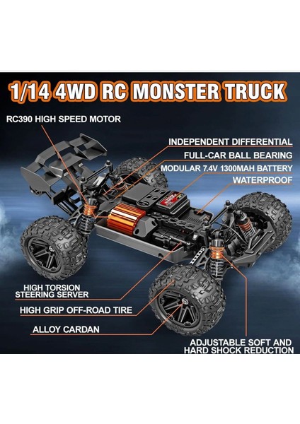 55 Km/h Hız Yapan Süspansiyonlu Profesyonel Kumandalı Arazi Aracı Rock Crawler Servo Motor 1:14 indirimleri