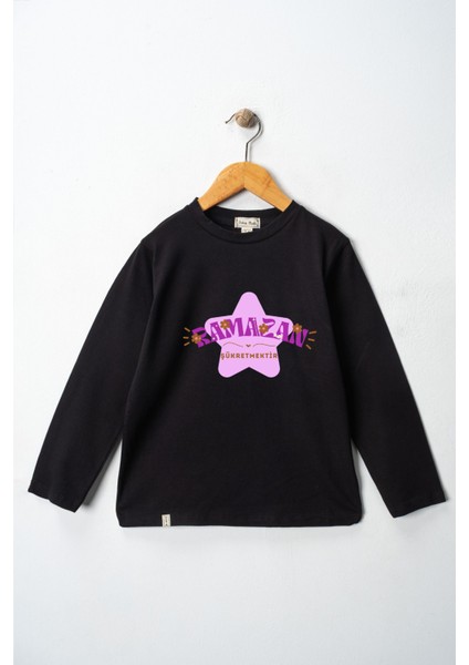 Kız Çocuk Uzun Kollu Bisiklet Yaka "ramazan Şükretmektir" Baskılı Tişört Mevsimlik Pamuklu