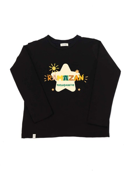 Kız Çocuk Uzun Kollu Bisiklet Yaka "ramazan Paylaşmaktır" Baskılı Tişört Mevsimlik Pamuklu