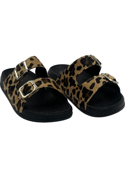 Kadın Ortopedik Taban Leopar Desen Rahat Günlük Kullanım ve Plaj Terliği