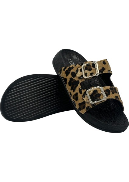 Kadın Ortopedik Taban Leopar Desen Rahat Günlük Kullanım ve Plaj Terliği