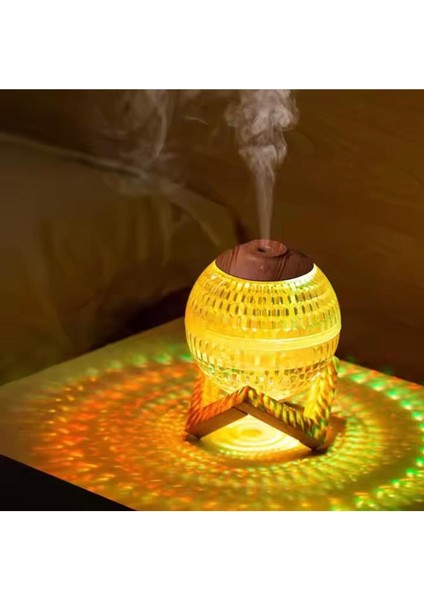 Renkli Kristal Küre Tasarımlı LED Işıklı Hava Nemlendirici – Sessiz Çalışma ve Ahşap Desenli Kapak fırsatları