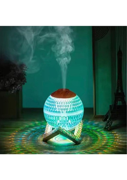 Renkli Kristal Küre Tasarımlı LED Işıklı Hava Nemlendirici – Sessiz Çalışma ve Ahşap Desenli Kapak indirimleri