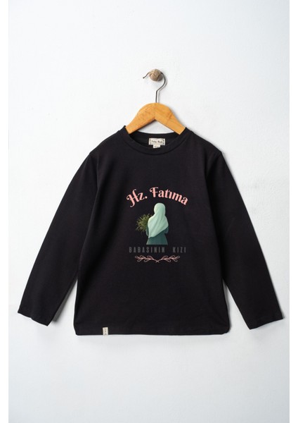 Kız Çocuk Uzun Kollu Bisiklet Yaka "hz Fatıma" Baskılı Tişört Mevsimlik Pamuklu