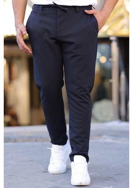 Slimfit Beli Lastikli - Ipli -Esnek Lacivert Jogger Pantolon