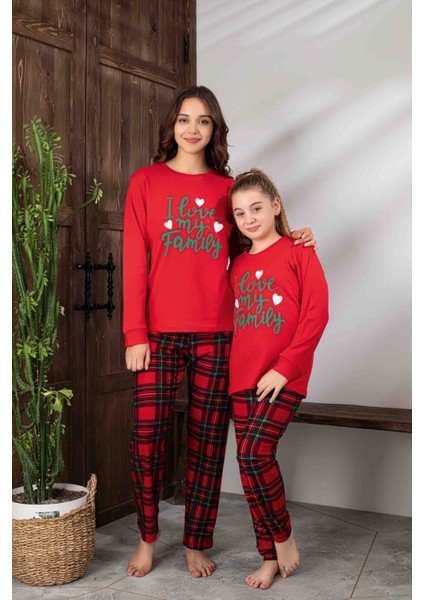 Anne-Kız Kombin Yapılabilir Uzun Kollu Ekoseli Yılbaşı Konsept Aile Bağı Pijama TAKIMI-3256