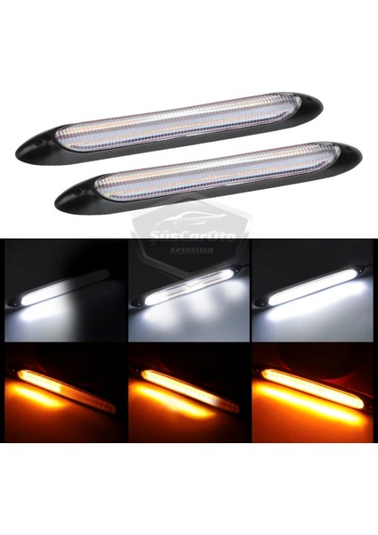 Selamlamalı Kayar Sinyalli Araba Gündüz Farı Esnek Gündüz Ledi Drl LED Lamba Güçlü Işık Açılış Animasyonlu 12V Su Geçirmez Sarı Beyaz 2 Adet 27.5 cm ONG125 modelleri