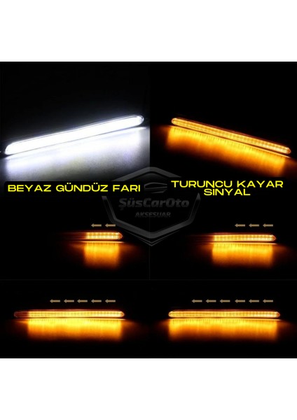 Selamlamalı Kayar Sinyalli Araba Gündüz Farı Esnek Gündüz Ledi Drl LED Lamba Güçlü Işık Açılış Animasyonlu 12V Su Geçirmez Sarı Beyaz 2 Adet 27.5 cm ONG125 fırsatları