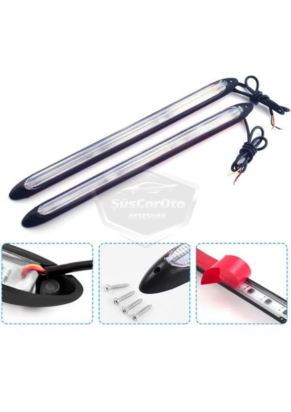 Selamlamalı Kayar Sinyalli Araba Gündüz Farı Esnek Gündüz Ledi Drl LED Lamba Güçlü Işık Açılış Animasyonlu 12V Su Geçirmez Sarı Beyaz 2 Adet 27.5 cm ONG125 indirimleri