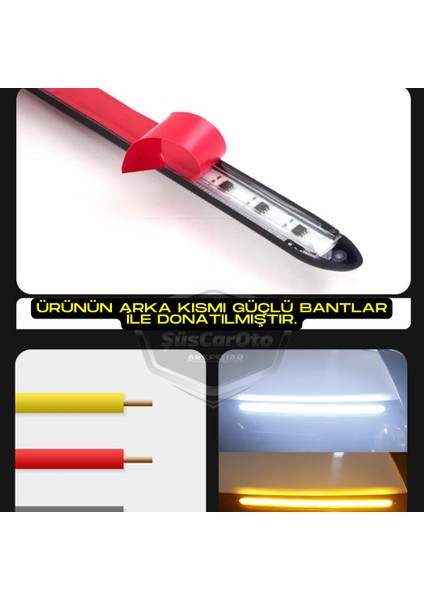 Selamlamalı Kayar Sinyalli Araba Gündüz Farı Esnek Gündüz Ledi Drl LED Lamba Güçlü Işık Açılış Animasyonlu 12V Su Geçirmez Sarı Beyaz 2 Adet 27.5 cm ONG125