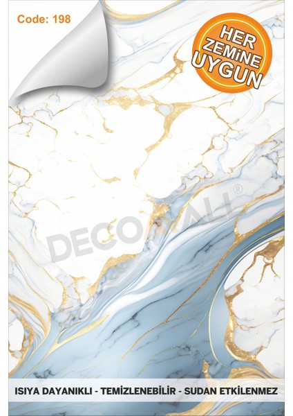 Suya Dayanıklı Mutfak Banyo Zemin Mermer Mobilya Fayans Yapışkanlı Folyo Kaplama Code 198