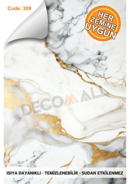 Suya Dayanıklı Mutfak Banyo Zemin Mermer Mobilya Fayans Yapışkanlı Folyo Kaplama Code 209