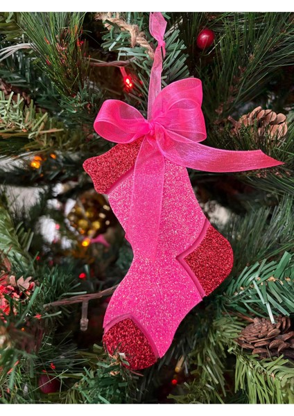 Şık Pembe Çorap, Yılbaşı Ağacı Süsü, Neşeli ve Renkli Dekorasyon Ürünü
