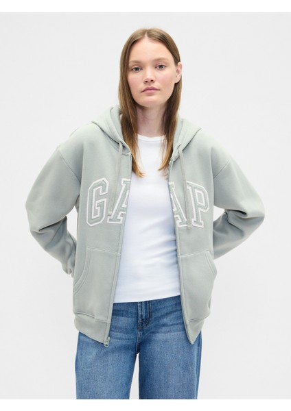 Kadın Açık Yeşil Gap Logo Fleece Fermuarlı Sweatshirt
