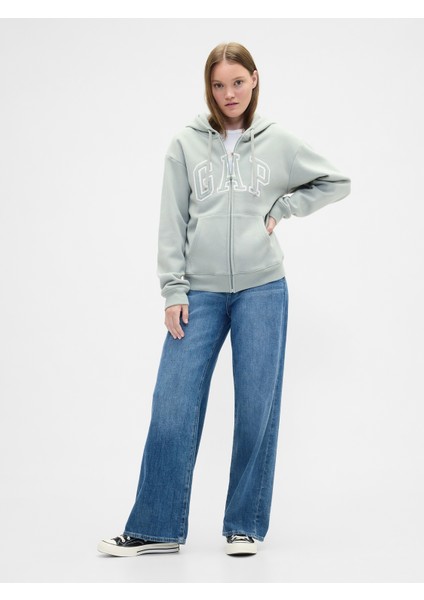 Kadın Açık Yeşil Gap Logo Fleece Fermuarlı Sweatshirt indirimleri