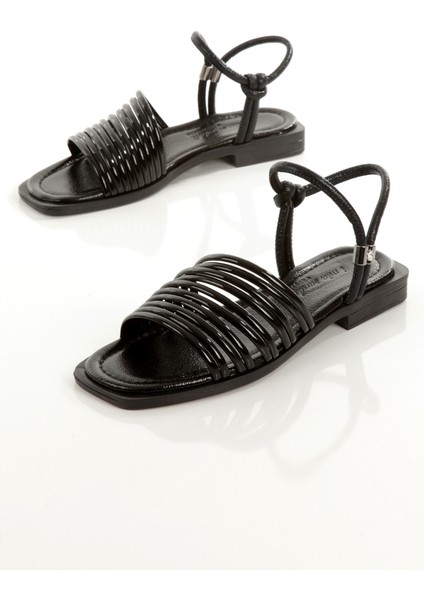 MİA026-1565 Kadın Çoklu Biyeli Abiye Günlük-Düğün-Eğlence-Siyah Kırışık Rugan Tatil Terliği