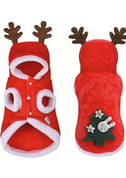 Noel Baba Geyiği Köpek Kostümü – Küçük Irk Evcil Hayvanlar Için Polyester Kapüşonlu Çıtçıtlı Fleece Tatil Kıyafeti fiyatları