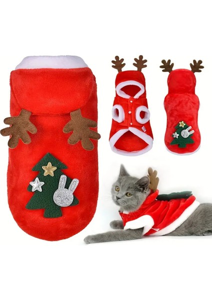 Noel Baba Geyiği Köpek Kostümü – Küçük Irk Evcil Hayvanlar Için Polyester Kapüşonlu Çıtçıtlı Fleece Tatil Kıyafeti modelleri