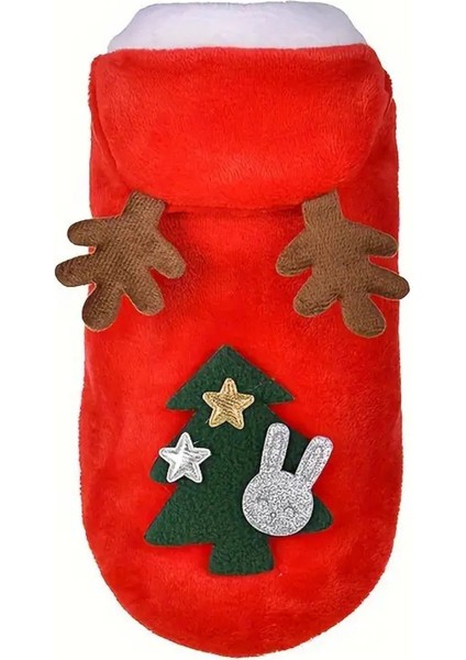 Noel Baba Geyiği Köpek Kostümü – Küçük Irk Evcil Hayvanlar Için Polyester Kapüşonlu Çıtçıtlı Fleece Tatil Kıyafeti fırsatları