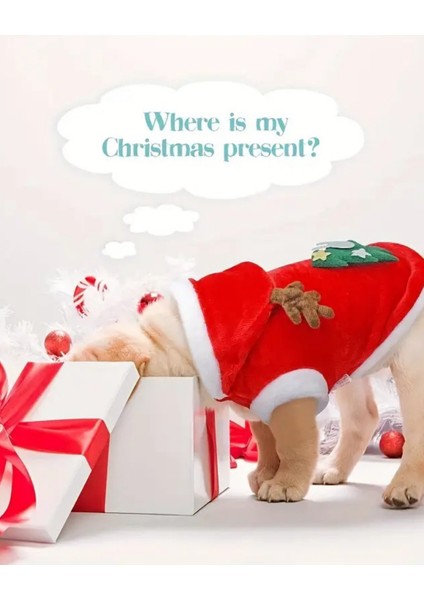 Noel Baba Geyiği Köpek Kostümü – Küçük Irk Evcil Hayvanlar Için Polyester Kapüşonlu Çıtçıtlı Fleece Tatil Kıyafeti