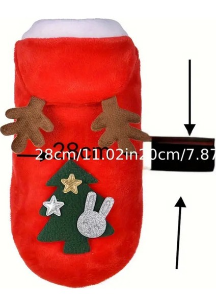 Noel Baba Geyiği Köpek Kostümü – Küçük Irk Evcil Hayvanlar Için Polyester Kapüşonlu Çıtçıtlı Fleece Tatil Kıyafeti