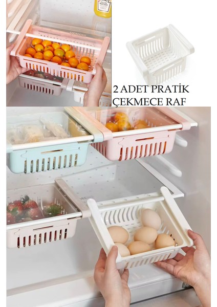 2 Adet Buzdolabı Düzenleyici Çekmece – Ayarlanabilir Askılı Saklama Sepeti Meyve, Sebze,yumurta Için