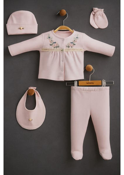 Çiçek Nakışlı 5 Li Set 0-3 Ay Hastane Çıkışı