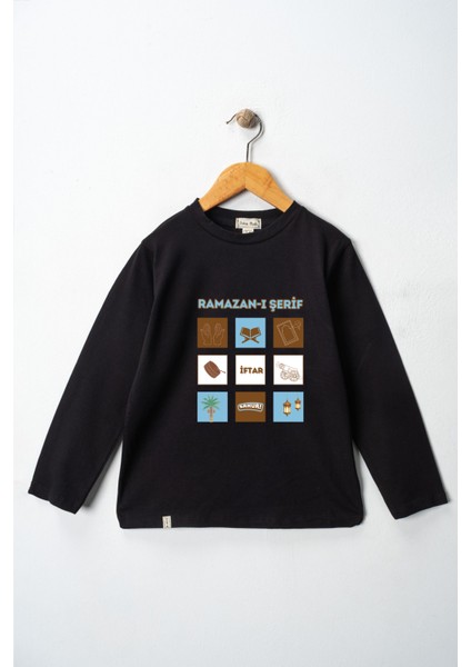 Kız Çocuk Uzun Kollu Bisiklet Yaka "ramazan-I Şerif" Baskılı Tişört Mevsimlik Pamuklu