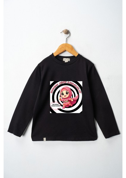 Kız Çocuk Uzun Kollu Bisiklet Yaka "ramazan Süper Kahramanları Yardımsever" Baskılı Tişört Mevsimlik Pamuklu