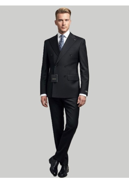 Siyah Kruvaze Modern Fit Takım Elbise | Premium Collection