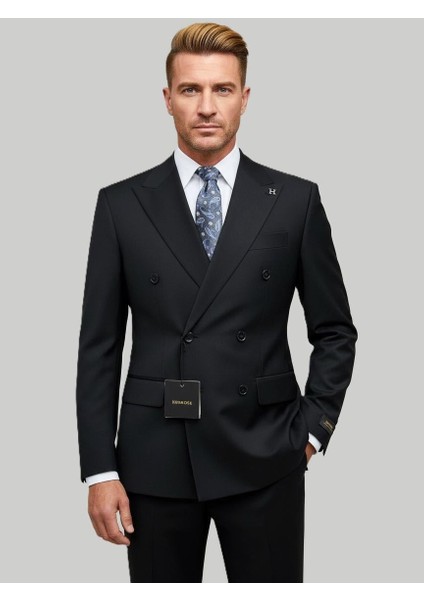 Siyah Kruvaze Modern Fit Takım Elbise | Premium Collection fiyatları