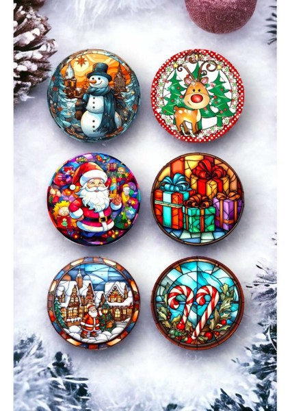 Mutlu Yıllar - Yılbaşı - Yeni Yıl - Merry Christmas Temalı Ahşap Bardak Altlığı Seti 6 Adet