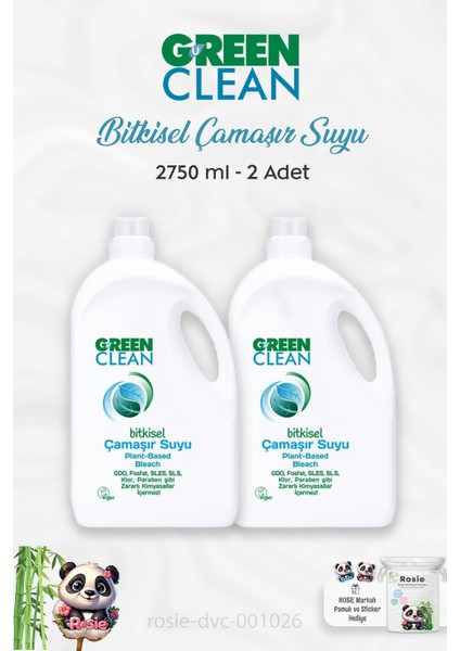 2 Adet Green Clean Bitkisel Çamaşır Suyu 2750 ml ve Rosıe