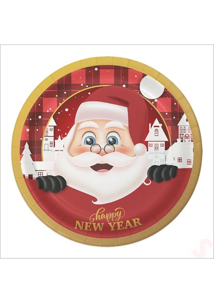 Yılbaşı Noel Baba Karton Tabak - 22CM x 8 Adet